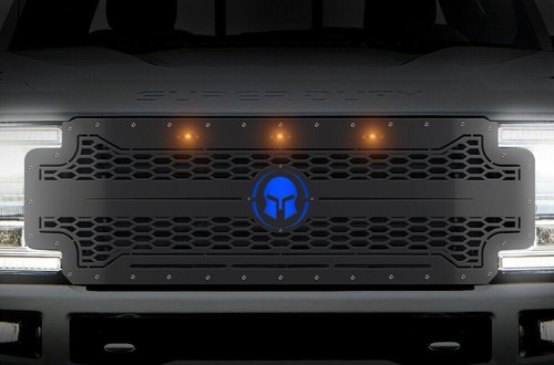 Steel Grille for 17-19 Ford F250 F350 F450 Super Duty SPARTAN + Blue+ Amber LED - Picture 1 of 2