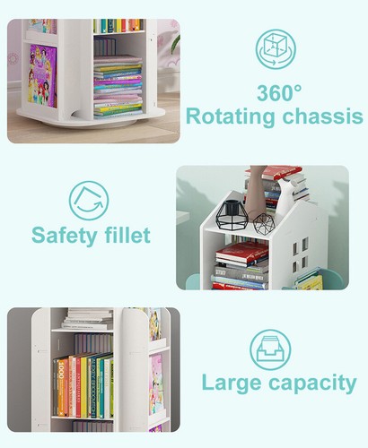 Kids Rotating Bookshelf Castle Rack Display Floor Standing Bookcase Toys Storage - Picture 13 of 33