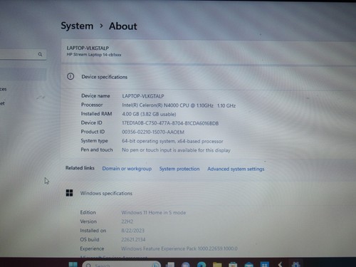 HP Stream 14-cb171wm Intel Celeron N4020 1.10GHz 4GB RAM 64GB eMMC Win 10 Broken - Picture 8 of 8