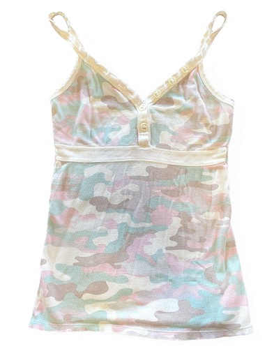 PJ SALVAGE Originals Thermal Babydoll Tank Top, Pajama Top , Buttons Pink Camo