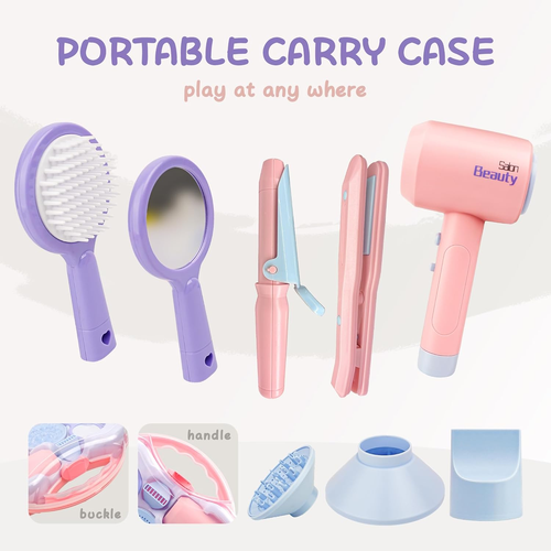 Hair Salon Toys for Girls - Pretend Play Hair Styling Toy Set with Realistic Blo - Picture 5 of 6