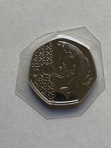 Moneta 50p Salmone Atlantico 2024 fior di conio non circolata BUNC SOTTOVUOTO SIGILLATA PERFETTA - Foto 2 di 16