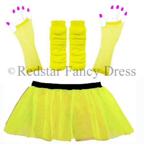 NEON TUTU SKIRT SET 80S CLOTHING FANCY DRESS HEN PARTY TUTU GLOVES LEG WARMERS - Picture 8 of 13
