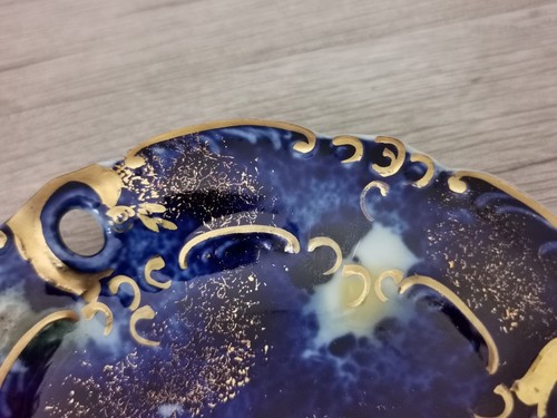 Kugelvase und 2 Schälchen Wallendorf Porzellan, Kobaltblau und Gold - Bild 8 von 9