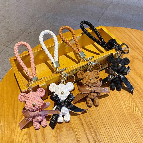 Cute Resin Keychain Charm Bow Bear remises Pendant Women Bag Car KeyRing Mobile Phone