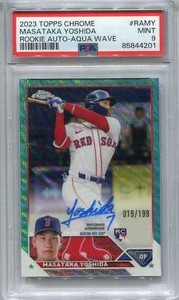 2023 Topps Chrome Aqua Wave Refractor Masataka Yoshida Rookie Auto 19/199 PSA 9