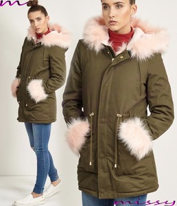 NEW Womens Oversized Hood Pink Fur Parka Coat Ladies Jacket