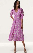 Closet London Womens Pink Floral Print Midi Dress V-Neck Zip Closure RRP £100