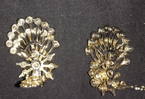 Vintage Aurora Borealis Faux Pearl Clip-on Earrings Gorgeous - Picture 4 of 5
