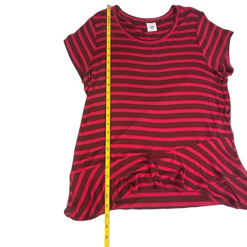 CAbi Sweet Talk Tee Damen Gr. L granatrot gestreift Kurzarm Shirt Schößchen - Bild 2 von 11