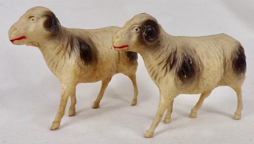 2 Ram Celluloid Toys Christmas Putz Decoration Tan Black Vintage Nice #39 - Picture 2 of 8
