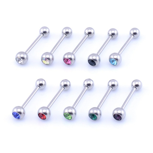 Tongue Bar with Crystal CZ GEM BALL Surgical Steel - Various Sizes & Colours Tongue Bar with Crystal CZ GEM BALL Surgical Steel - Various Sizes & Colours