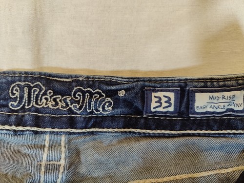Miss Me Jeans Women's 33 Easy Ankle Skinny Mid-Rise Distressed Pocket Denim Blue - Picture 10 of 11