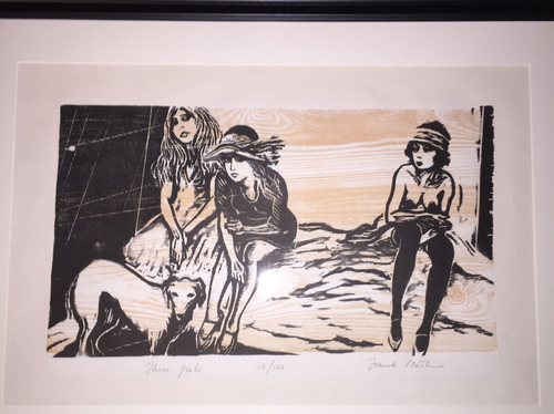 Vintage Original Frank Martin Woodblock Print Three Girls 80/100 Framed Signed - Picture 2 of 17