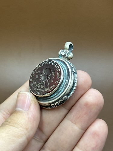 Maravilloso colgante de plata piedra ágata intaglio rey del Cercano Oriente antiguo - Imagen 3 de 10