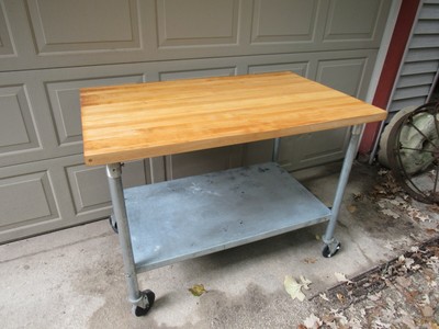 Large 48 Butcher Block Island Cart Table Rolling Workbench Maple