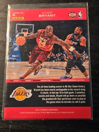 2012-13 Absolute All-Stars Kobe Bryant #8 HOF Lakers Insert - Picture 2 of 2