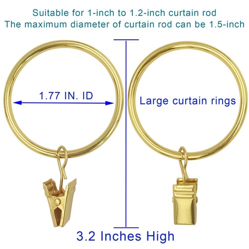 20 Pack Gold Curtain Rings with Clips, Curtain Hooks Hangers Clip Rings for H... - Picture 2 of 6