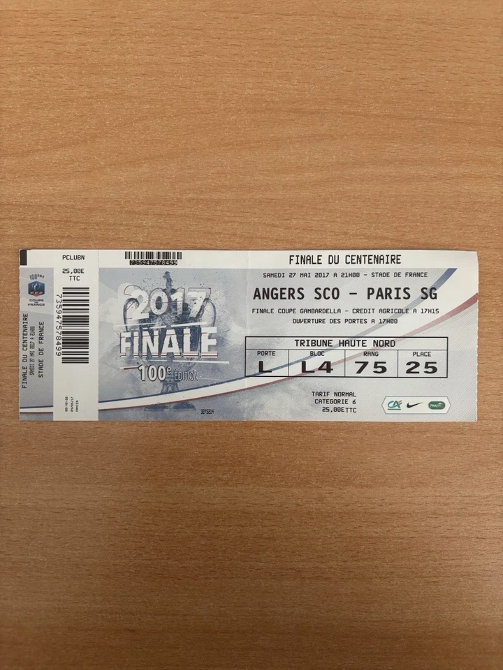 FFF Ticket Finale du Centenaire Angers SCO vs PSG Paris 27/05/2017 foot match - Photo 1/4