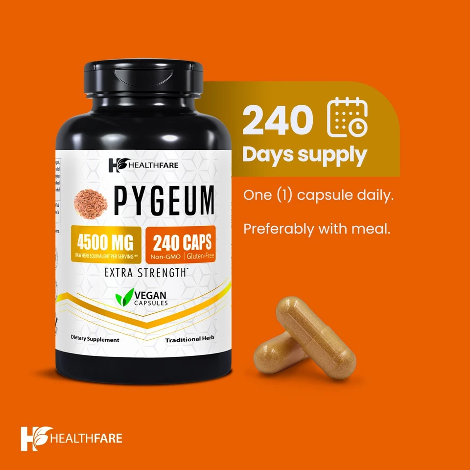 Pygeum Bark Extract Supplement 4500mg | 240 Capsules Prostate Health HEALTHFARE - Image 4 of 4