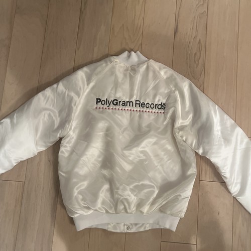 Vtg Westark Sating Jacket Men L White Button Polygram Records 90S Made In Usa - Picture 3 of 3