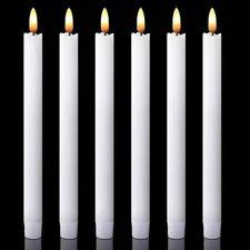 White Flameless Taper Candles Battery Operated with 6H Timer, Real Wax 3D Wick F
