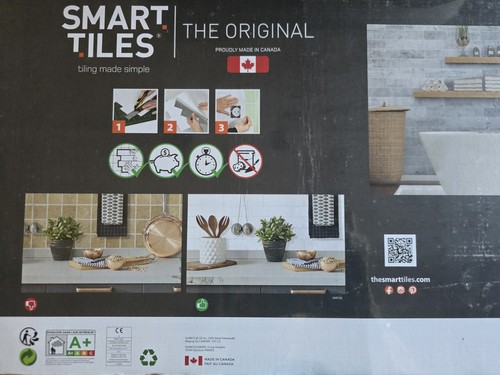 Smart Tiles XL Glossy Peel & Stick Tile White Gray Blok Carrera 2-pk 22.56x11.58 - Picture 6 of 10