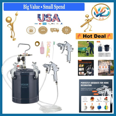 #ad #ad 10L Pressure Spray Pot Tank with 2 Guns 1.5mm4mm Nozzles 60PSI Metal $116.18