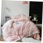  Ruffle Duvet Cover Queen 100% Washed Cotton 3 Pcs Queen (90 in x 90 in) Pink