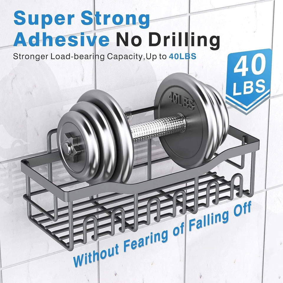 5PackRustproof Stainless Steel Shower Caddy–No Drill Adhesive Bathroom Organizer - Image 4 of 4