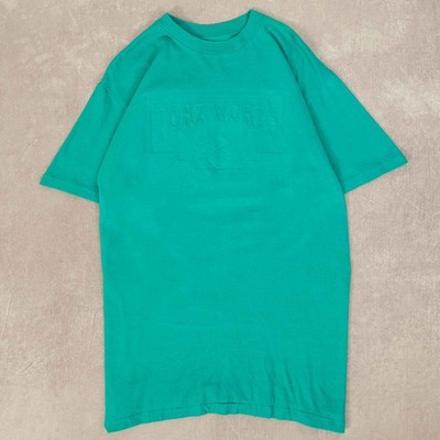 Hanes Beefy Vintage 90s Fort Worth Embossed Graphic T-Shirt M Herren Teal Spruch