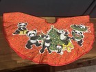 Vintage Christmas tree skirt With Pandas Decorating Tree Red Green Quilted Thin