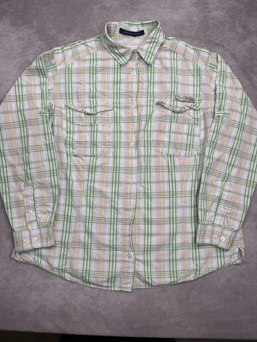 Columbia Super Bonehead Shirt Womens XL Pastel Green Plaid Omni-Shade PFG Fish
