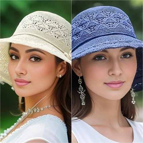 Women's Fashion Hollow Sun Hat, Wide Brim, Breathable Foldable Beach Hat