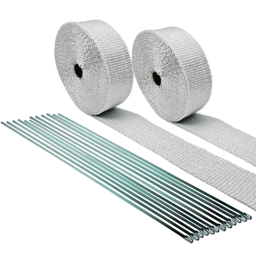 WHITE MOTORCYCLE PIPE HEADER EXHAUST WRAP KIT STAINLESS TIES 2 ROLLS 2"X 25 FEET - Picture 1 of 2