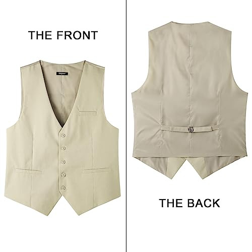 Men's Suit Vest Business Formal Dress Waistcoat Solid Color Vest Large Beige - Picture 4 of 5