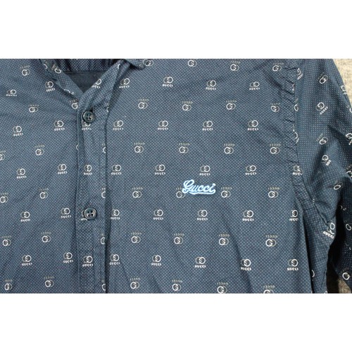Gucci Monogram Uomo Bottoni Manica Lunga Slim Fit Taglia S Blu - Foto 3 di 9
