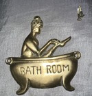 Vintage  Solid Brass Bath Room Bathroom Lady Tub Plaque Sign Patina 4”