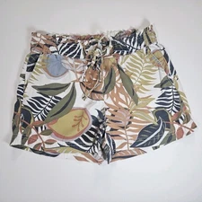 C&C California Shorts Womens Large Topical Leaf Print Adjustable Waist Beachy