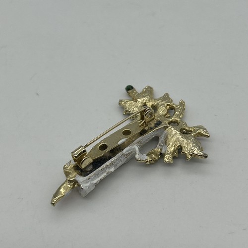 Christmas Brooch Candle Gold Tone Pin Ribbon & Holly Enamel - Bild 4 von 9