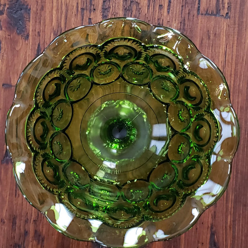 Vintage Smith Rüschenrand grün Glas Fuß Kompott Schale - Bild 6 von 10