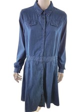 SOFT GREY Womens Elegant Dress 14/16 (42) Blue Cotton 100% Long Sleeve Midi