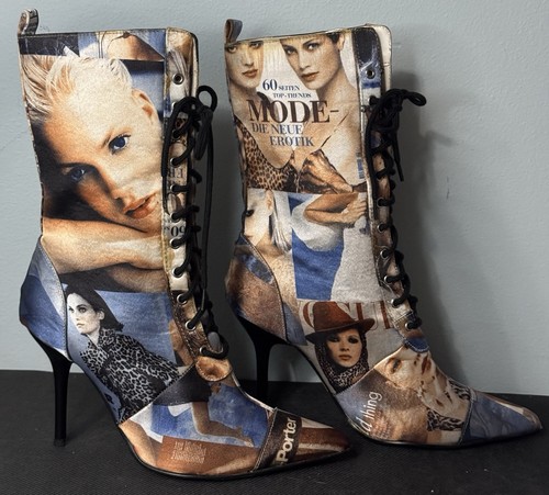 Bumper Boots Calf Height, 2 1/2" Heel With Faces Women size 7.5 - Picture 2 of 8