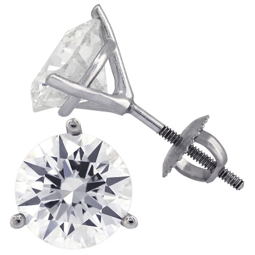 Pendientes redondos brillantes de oro blanco con diamantes naturales certificados G SI2 2,54 ctw - Imagen 9 de 10