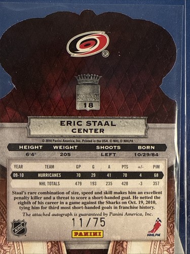 Carolina Hurricanes Eric Staal Autographed Dec 14 2010 Crown Royale 11 Of 75 - Picture 2 of 2