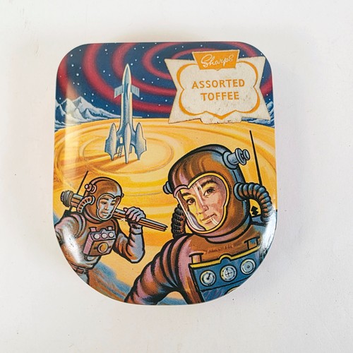 Space Aged Sci-Fi Retro Rocket • 1950s Edward Sharp & Sons Toffee Tin • England