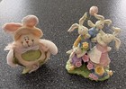 2 Easter Decorations Ceramic Bunny Family And Soft Bunny Frame For 2x2 in Photo