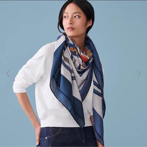 Hermes Shawl Scarf Brides de Gala Applique Pique Blue Cashmere Silk Auth New 140 - Picture 11 of 12