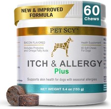 PetScy Dog Allergy Chews 60 Ct  Itch Relief For Skin, Ears  Paws, Probiotics