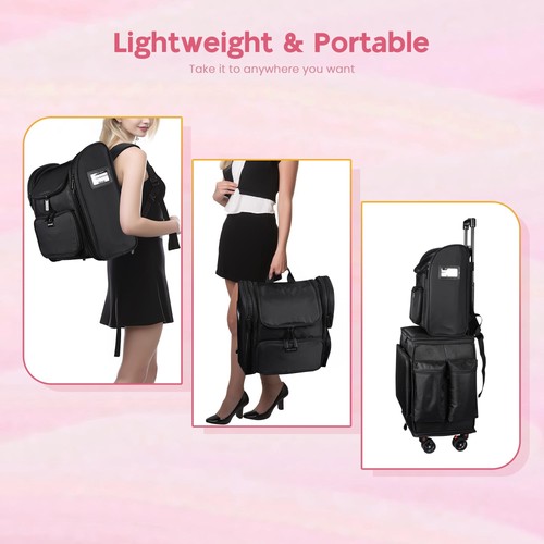 Byootique Rolling Makeup Train Case Soft Sided with Travel Make Bag Backpack - Foto 5 di 9
